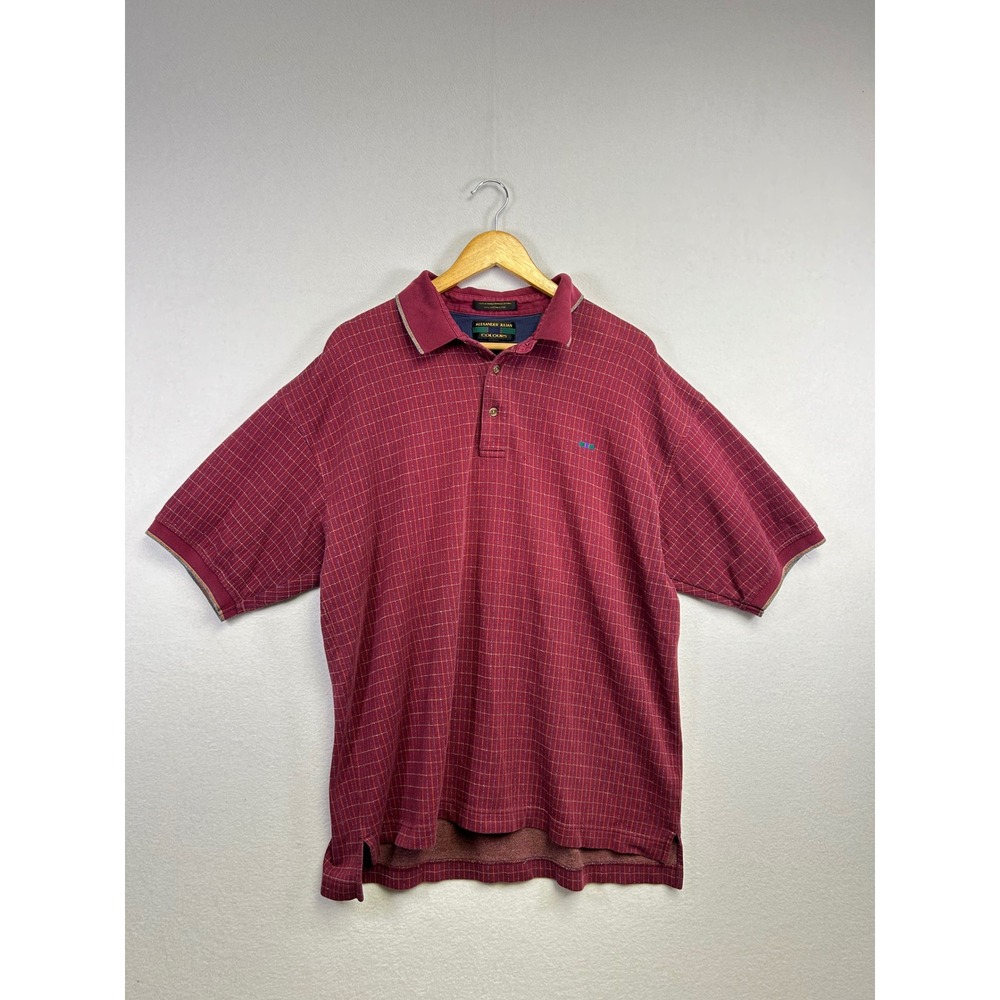 Alexander Julian Colours Mens XL‎ Red Plaid Short Sleeve Polo Shirt Golf Casual